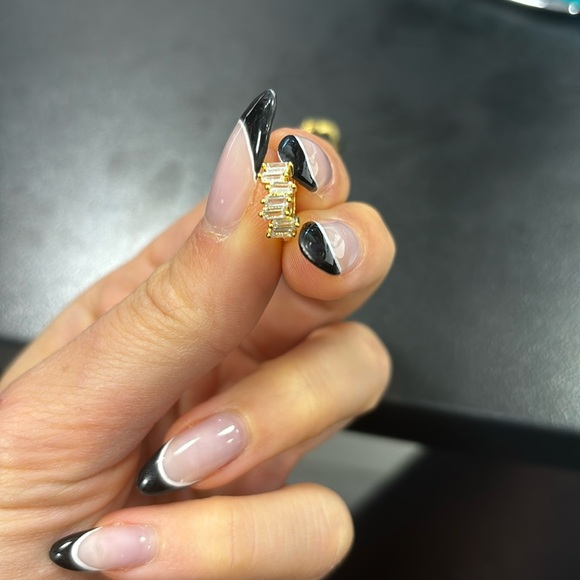 Gold CZ diamond hoop hoops earrings glam delicate dainty - Picture 2 of 3